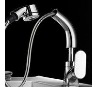 ANQECAJH Rubinetto for lavandino del Bagno con doccetta Estraibile Girevole in Ottone, Rubinetto for lavandino telescopico monoforo Caldo e Freddo, Bianco(Blanc)