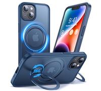 Anqrp 360° Custodia Monopezzo per iPhone 13/14, con Anello di Supporto Magnetico Girevole, Compatibile con MagSafe, Custodia Antiurto in Stile Militare Opaca per iPhone 13/14 da 6,1 Pollici, Blu