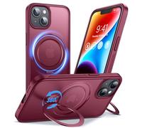 Anqrp 360° Custodia Monopezzo per iPhone 13/14, con Anello di Supporto Magnetico Girevole, Compatibile con MagSafe, Custodia Antiurto in Stile Militare Opaca per iPhone 13/14 da 6,1 Pollici, Rosso