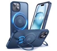 Anqrp 360° Custodia Monopezzo per iPhone 15, con Anello di Supporto Magnetico Girevole, Compatibile con MagSafe, Custodia Antiurto in Stile Militare Opaca per iPhone 15 da 6,1 Pollici, Blu