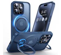 Anqrp 360° Custodia Monopezzo per iPhone 15 PRO, con Anello di Supporto Magnetico Girevole, Compatibile con MagSafe, Custodia Antiurto in Stile Militare Opaca per iPhone 15 PRO da 6,1 Pollici, Blu