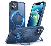 Anqrp Design per iPhone 12/12 Pro Custodia con supporto magnetico regolabile a 360°, compatibile con Mag, Custodia antiscivolo per iPhone 12/12 Pro protettiva robusta di grado militare, Blu