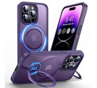 Anqrp Design per iPhone 14 Pro Custodia con supporto magnetico regolabile a 360°, compatibile con Mag, Custodia antiscivolo per iPhone 14 Pro protettiva robusta di grado militare, Viola