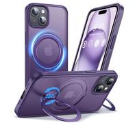 Anqrp Design per iPhone 15 Custodia con supporto magnetico regolabile a 360°, compatibile con Mag, Custodia antiscivolo per iPhone 15 protettiva robusta di grado militare, Viola