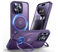Anqrp Design per iPhone 15 Pro Custodia con supporto magnetico regolabile a 360°, compatibile con Mag, Custodia antiscivolo per iPhone 15 Pro protettiva robusta di grado militare, Viola