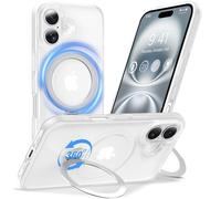 Anqrp Design per iPhone 16 Custodia con supporto magnetico regolabile a 360°, compatibile con Mag, Custodia antiscivolo per iPhone 16 protettiva robusta di grado militare, Nebbia Bianca