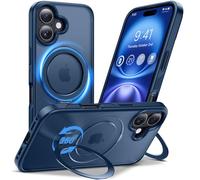 Anqrp Design per iPhone 16 Custodia con supporto magnetico regolabile a 360°, compatibile con Mag, Custodia antiscivolo per iPhone 16 protettiva robusta di grado militare, Blu