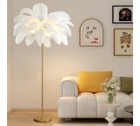 ANram Lampada con Piume Lampada da Terra con Piume di Struzzo Lampada da Terra dimmerabile a LED con Interruttore a Pedale per Soggiorno Lampadine G4 con Finitura Dorata (160 cm/66,9 Pollici)