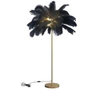 ANram Lampada da terra con piume, elegante lampada da terra in piuma di struzzo naturale per camera da letto, soggiorno, con interruttore a pedale, lampadina G4 LED nera