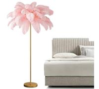 ANram Lampada da terra con piume, elegante lampada da terra in piuma di struzzo naturale per camera da letto, soggiorno, con interruttore a pedale, lampadina G4 LED rosa chiaro
