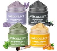 ANRCOLLECT 4 Pack Maschera Viso, Prodotti Skincare Viso con Maschera Alla Vitamina C+Maschera al Carbone+Maschera Argilla Verde+Maschera alla Viola, Set Regalo per Esfoliante, Purificante