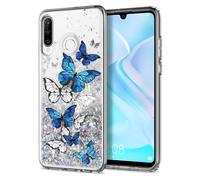 Anreixx Custodia Glitter per Huawei P30 Lite, Cover in Silicone con Motivo a Farfalla con Sabbie Mobili Scintillanti Scintillanti e Morbido Cuscino in TPU