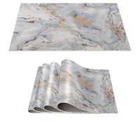 ANRO Set di 4 tovagliette in marmo grigio argento 30 x 45 cm, lavabili | Resistenti al calore e antiscivolo, in caso di macchie ostinate, un po' di acqua saponata aiuterà. Sufficiente per un quarto