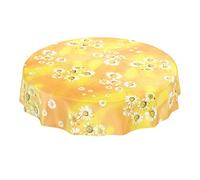 ANRO - Tovaglia Cerata Color Giallo con Disegni di Fiori di camomilla, Rotonda, 140 cm, estremità Solo Tagliate