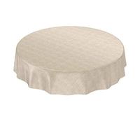 ANRO Tovaglia cerata, colore beige, effetto lino, rotonda, 140 cm