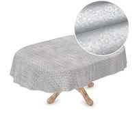 ANRO Tovaglia cerata, di alta qualità, lavabile, ovale, 260 x 150 cm, a pois, colore argento