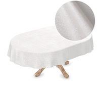 ANRO Tovaglia cerata, di alta qualità, lavabile, ovale, 260 x 150 cm, a pois, colore bianco, madreperla, lavabile