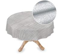 ANRO Tovaglia cerata, di alta qualità, lavabile, rotonda, 150 cm, a pois, colore argento, elegante e lavabile