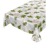 ANRO Tovaglia cerata, lavabile, a base di erbe aromatiche, verde, beige, basilico biologico, 280 x 140 cm