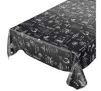 ANRO Tovaglia cerata, lavabile, colore nero, motivo bistro, stile retrò, moderna, 220 x 140 cm