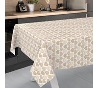 ANRO Tovaglia cerata, lavabile, da giardino, per interni ed esterni, 200 x 140 cm, con bordo tagliato, a forma di cuore, beige