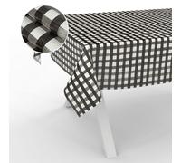 ANRO Tovaglia cerata, lavabile, da giardino, per interni ed esterni, 200 x 140 cm, con bordo tagliato, a quadri, colore nero