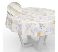 ANRO Tovaglia cerata, lavabile, da giardino, per interni ed esterni, rotonda, 140 cm, con bordo tagliato, lavanda