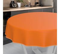 ANRO Tovaglia cerata, lavabile, da giardino, per interni ed esterni, rotonda, 140 cm, con orlo, arancione