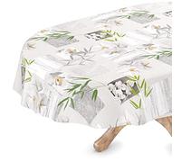 ANRO Tovaglia cerata, lavabile, ovale, bordo tagliato, motivo orchidea, spa, facile da pulire, 140 x 180 cm