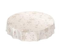 ANRO - Tovaglia cerata natalizia, motivo fiocchi di neve, rotonda, 140 cm, colore beige, orlata