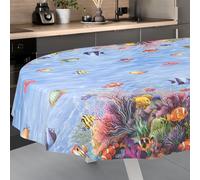 ANRO Tovaglia in tela cerata, lavabile, da giardino, per interni ed esterni, ovale, 180 x 140 cm, bordo tagliato, acquario