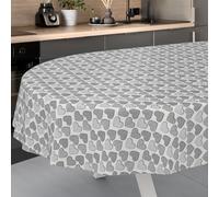 ANRO Tovaglia in tela cerata, lavabile, da giardino, per interni ed esterni, ovale, 220 x 140 cm, bordo tagliato, cuore, grigio