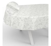 ANRO Tovaglia in tela cerata, lavabile, da giardino, per interni ed esterni, ovale, 240 x 140 cm, con bordo tagliato, foglie grigie