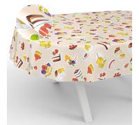 ANRO Tovaglia in tela cerata, lavabile, da giardino, per interni ed esterni, ovale, 240 x 140 cm, con bordo tagliato, colore: beige