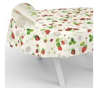 ANRO Tovaglia in tela cerata, lavabile, da giardino, per interni ed esterni, ovale, 240 x 140 cm, con bordo tagliato, fragole