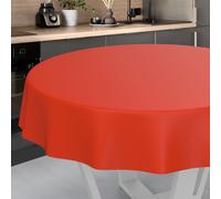 ANRO Tovaglia in tela cerata, lavabile, da giardino, per interni ed esterni, rotonda, 100 cm, bordo tagliato, colore rosso