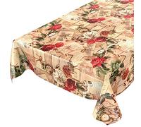 Anro - Tovaglia in tela cerata, motivo con rose, Fibra sintetica, Bordo di taglio., 220 x 140cm