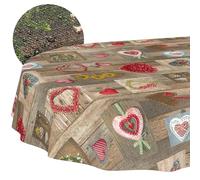ANRO Tovaglia lavabile a forma di cuore, ovale, 320 x 140 cm, impermeabile, per interni ed esterni, effetto loto, bordo tagliato