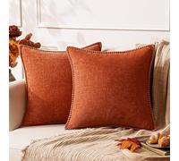 ANRODUO Confezione da 2 federe per cuscini in ciniglia color ruggine, 50 x 50 cm, decorative con bordo cucito, morbide, per divano, letto e soggiorno, stile bohémien, decorazione per la casa