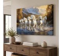 ANRUOXI Decorazione da parete con immagini di cavalli, 7 cavalli che corrono Vastu con cornice, poster su tela da parete, sette cavalli che corrono dipinto Vastu Shastra per soggiorno ufficio pronto