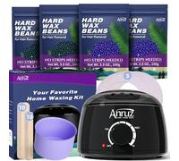 ANRUZ Cera Brasiliana Kit, Black Scaldacera Professionale con 400g Cera Perle, 1 Pentola Silicio, 20 Spatole,5 Anello Antivegetativo- per Tutti i Tipi di Capelli