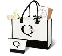 Anruzon Regali per le donne - Borsa per la spesa personalizzata dalla A alla Z in tela e borsa per cosmetici, biglietto di auguri, regalo pratico ed emozionale per mamma, fidanzata, collega o sorella