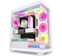 ANSAITE ATX PC Case 7 PWM ARGB Ventole preinstallate, Mid Tower case per computer con doppio vetro temperato full-view, custodia per PC da gioco di tipo C, bianca, C09