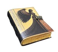ANSAR HANDICRAFTS Handmade Egyptian Goddess Leather Journal - 200 Pages Vintage Book of Shadows, Deckle Edge Paper, Blank Notebook & Sketchbook with Metal Clasp - Ancient Egypt Writing Diary Gift