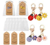 Ansberta Set di 24 portachiavi a forma di coccinella a sette puntini, include 24 portachiavi con 24 biglietti di ringraziamento e 24 sacchetti in organza per baby shower, matrimoni, addio al nubilato
