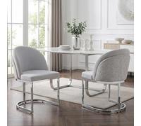 Anself 2 Sedie da Pranzo, Grigio Chiaro e Argento, Chenille, 150 kg | Doppio ergonomico, gambe metalliche galvanizzate, schiuma 25D elastica, traspirante, struttura rinforzata