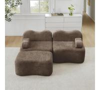 Anself Divano modulare L onda 2 posti + 1 pouf, marrone, design ergonomico, velluto morbido, nessun montaggio, adattabile, per famiglie e spazi piccoli
