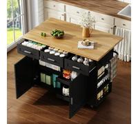 Anself Isola da cucina, 120x45(70) x84 cm, con piano ripiegabile, prese elettriche e cassetti, per sala da pranzo o bar