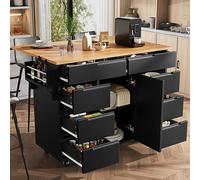Anself Isola da cucina, 122x46x91.5 cm, con 8 cassetti e piano ripiegabile, mobile dispensa con ruote per cucina
