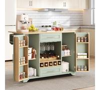 Anself Isola da cucina su ruote con piano di lavoro ribaltabile, 138x45/70x92 cm, con portabottiglie e cassetti per cucina e sala da pranzo